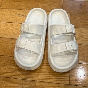 Womens white super comfy beach slides by J/ SLIDES